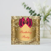Elegant rood en goud verjaardagsfeest kaart (Staand voorkant)