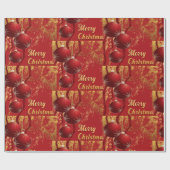 Elegant rood en goud vrolijk kerstfeest cadeaupapier (Vlak)