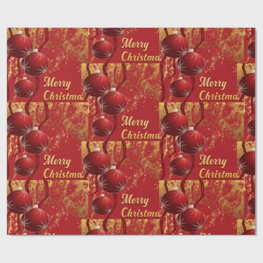 Elegant rood en goud vrolijk kerstfeest cadeaupapier (Vlak)