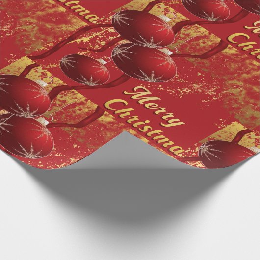Elegant rood en goud vrolijk kerstfeest cadeaupapier (Hoek)