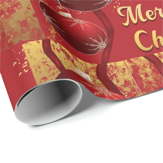 Elegant rood en goud vrolijk kerstfeest cadeaupapier (Rol Hoek)