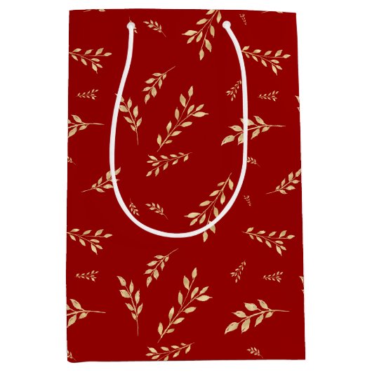 Elegant Rood en Gouden Folie Botanisch Patroon Medium Cadeauzakje (Voorkant)