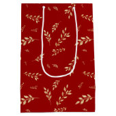 Elegant Rood en Gouden Folie Botanisch Patroon Medium Cadeauzakje (Achterkant)