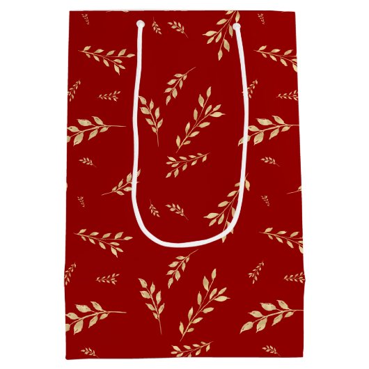 Elegant Rood en Gouden Folie Botanisch Patroon Medium Cadeauzakje (Achterkant)