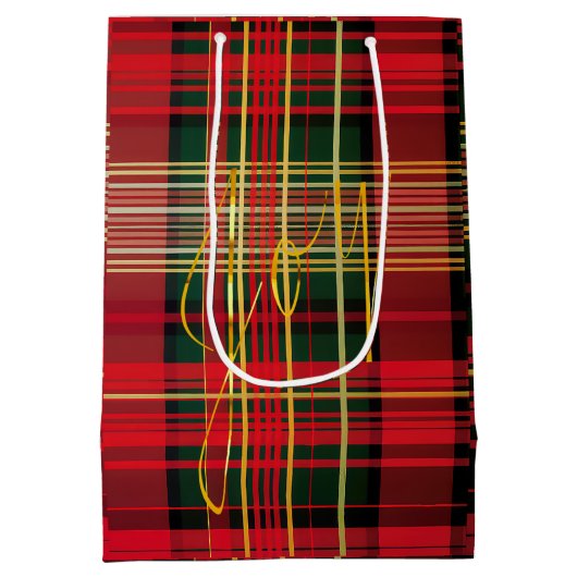 Elegant rood en groen geruite 'Joy' Script Vakanti Medium Cadeauzakje (Achterkant)