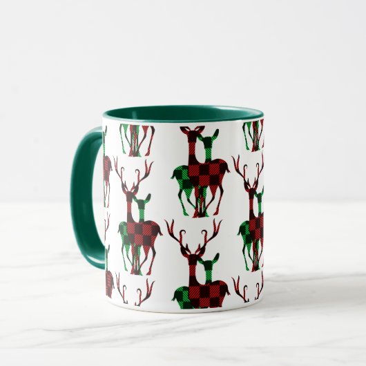 Elegant Rood- en Groene Buffalo Plays Reindeer Cou Mok (Voorkant links)