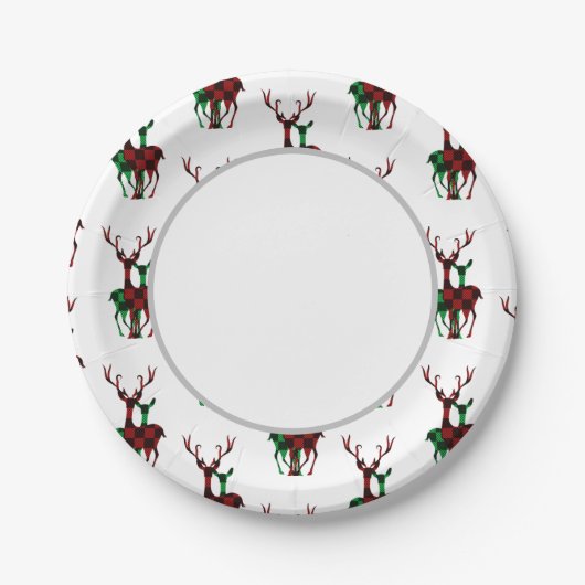 Elegant Rood- en Groene Buffalo Plays Reindeer Cou Papieren Bordje (Voorkant)