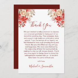 Elegant rood en ivoor Roos bruiloft Bedankkaart