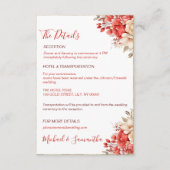 Elegant rood en ivoor Roos bruiloft Informatiekaartje (Voorkant)