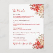 Elegant rood en ivoor Roos bruiloft Informatiekaartje (Voorkant)