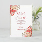 Elegant rood en ivoor Roos bruiloft Kaart (Staand voorkant)