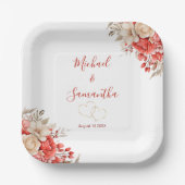 Elegant rood en ivoor Roos bruiloft Papieren Bordje (Voorkant)