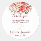 Elegant rood en ivoor Roos bruiloft Ronde Sticker (Voorkant)