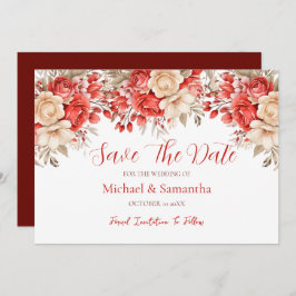 Elegant rood en ivoor Roos bruiloft Save The Date