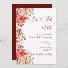 Elegant rood en ivoor Roos bruiloft Save The Date