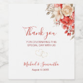 Elegant rood en ivoor Roos bruiloft Wijn Etiket (Enkel label)