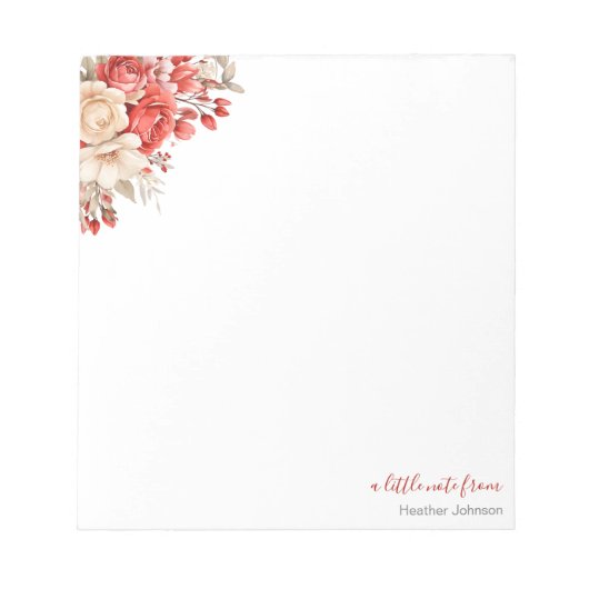 Elegant Rood en Ivoor Roos Custom Notitieblok (Voorkant)