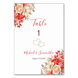 Elegant Rood en Ivoor Roos Trouwbord Kaart