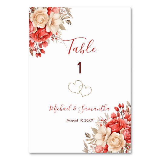 Elegant Rood en Ivoor Roos Trouwbord Kaart (Voorkant)