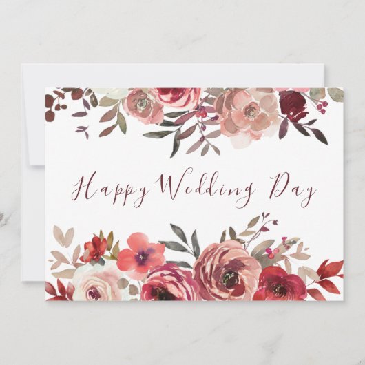 Elegant Rood en Roze Bloemen Chique Gelukkige Huwe Kaart (Voorkant)