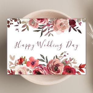 Elegant Rood en Roze Bloemen Chique Gelukkige Huwe Kaart