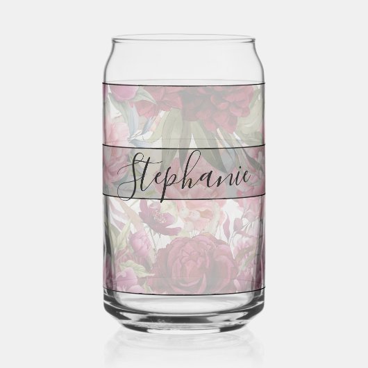 Elegant  rood en roze bloemenmonogram blikvorm glas (Voorkant)