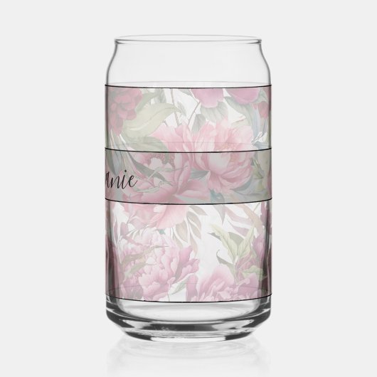 Elegant rood en roze bloemenmonogram blikvorm glas (Links)