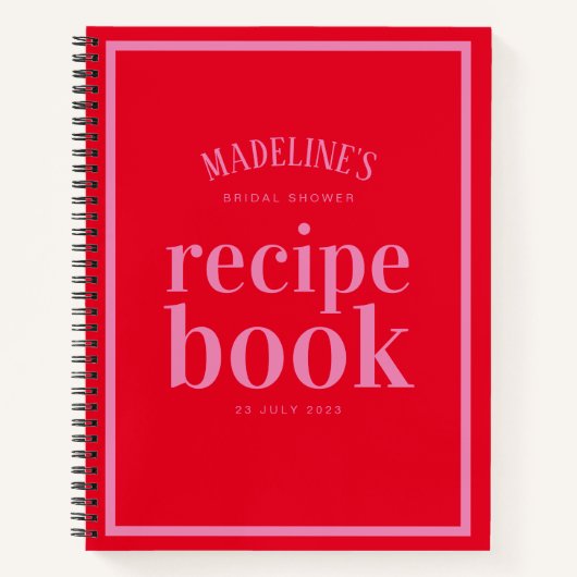 Elegant Rood en Roze Vrijgezellenfeest Receptenboe Notitieboek (Voorkant)