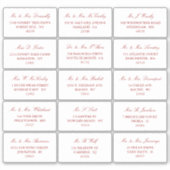 Elegant rood en wit bruiloft individueel adres sticker (Voorkant)