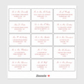 Elegant rood en wit bruiloft individueel adres sticker (Vel)