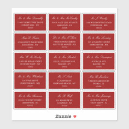 Elegant rood en wit bruiloft individueel adres sticker