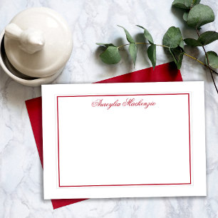 Elegant rood en wit gepersonaliseerd notitiekaartje