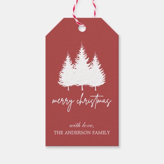 Elegant Rood en Wit Kerstmis op maat Cadeaulabel (Voorkant)