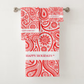 Elegant rood en wit paisley patroon bad handdoek (Insitu)