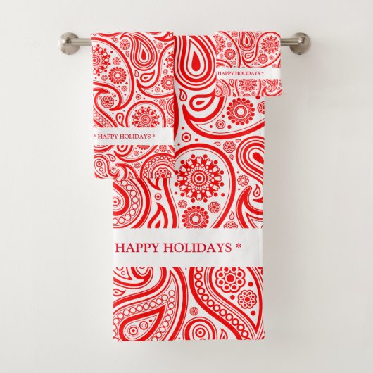 Elegant rood en wit paisley patroon bad handdoek (Insitu)