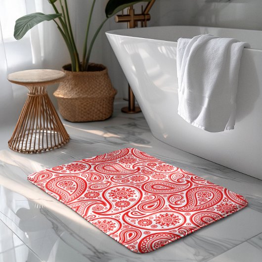 Elegant rood en wit paisley patroon badmat