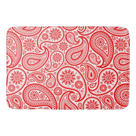 Elegant rood en wit  paisley patroon badmat (Voorkant)