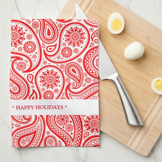 Elegant rood en wit paisley patroon theedoek (Quarter Fold)