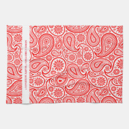 Elegant rood en wit  paisley patroon theedoek