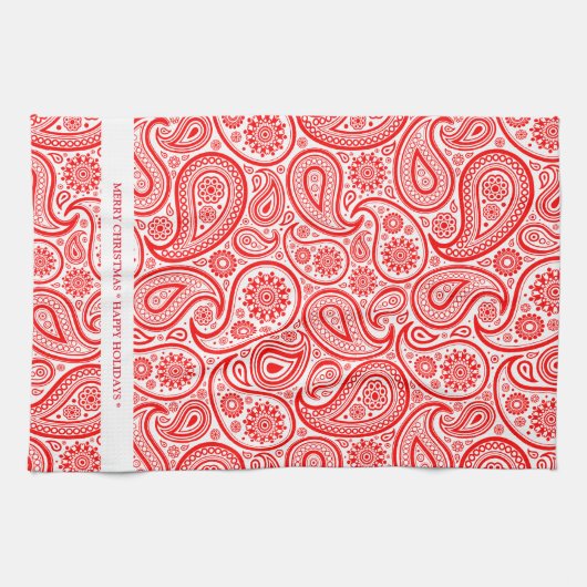 Elegant rood en wit  paisley patroon theedoek (Horizontaal)