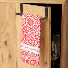 Elegant rood en wit paisley patroon theedoek