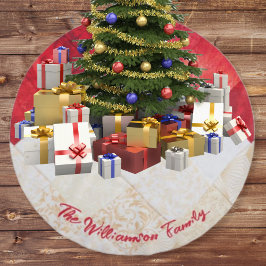Elegant Rood en Wit Patchwork Patroon Kerstmis Kerstboom Rok