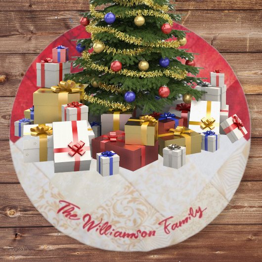 Elegant Rood en Wit Patchwork Patroon Kerstmis Kerstboom Rok