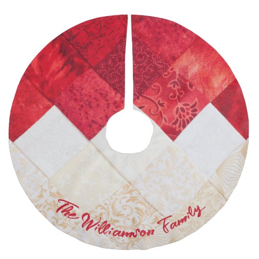 Elegant Rood en Wit Patchwork Patroon Kerstmis Kerstboom Rok (Voorkant)