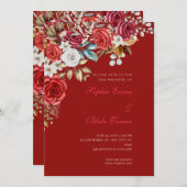 Elegant Rood en Wit Rozen Scarlet Rood Bruiloft Kaart (Voorkant / Achterkant)