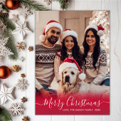 Elegant rood en wit script 2 foto kerst feestdagenkaart