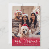 Elegant rood en wit script 2 foto kerst feestdagenkaart (Voorkant)
