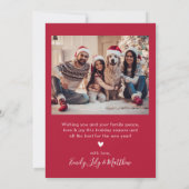 Elegant rood en wit script 2 foto kerst feestdagenkaart (Achterkant)