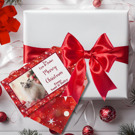 Elegant rood en wit vakantie foto label cadeaulabel