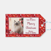 Elegant rood en wit vakantie foto label cadeaulabel (Voorkant (Horizontaal))